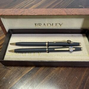 Vintage BRADLEY Pen & Pencil Set Flat Black Ext.  Amoco Circle Of Success Brand